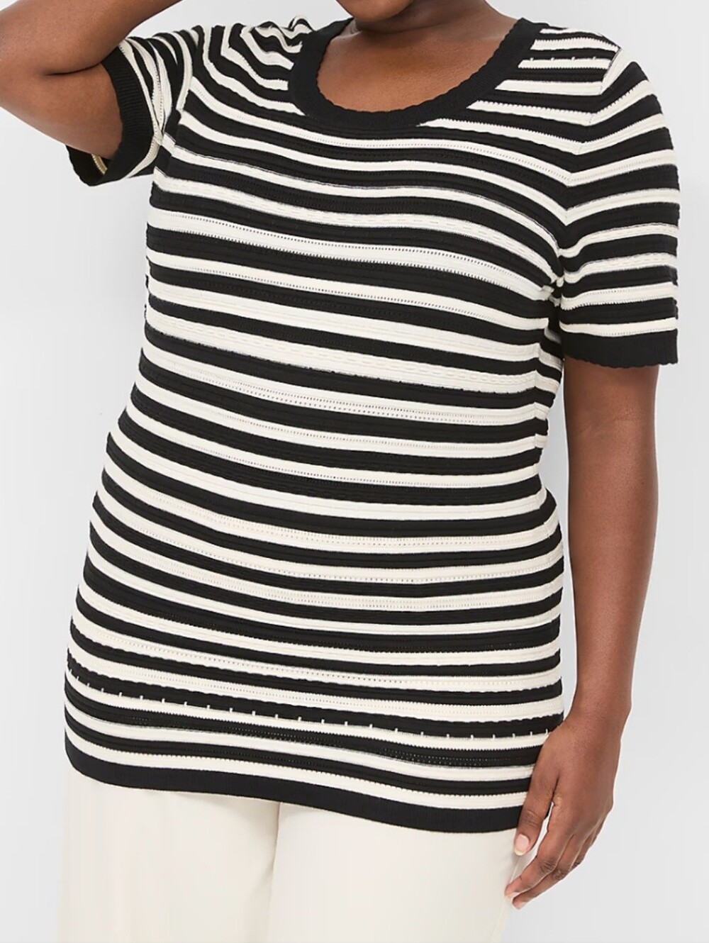 NWOT Lane Bryant Striped Short Sleeve Texture-Stitch Sweater Tee, Plus 22 / 24